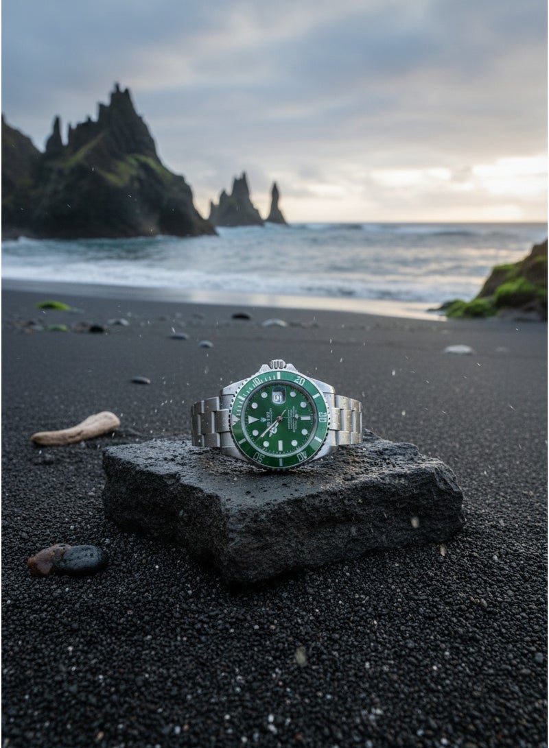 Rolex Submariner Date Stainless Steel Watch with Green Dial & Bezel - Image 5